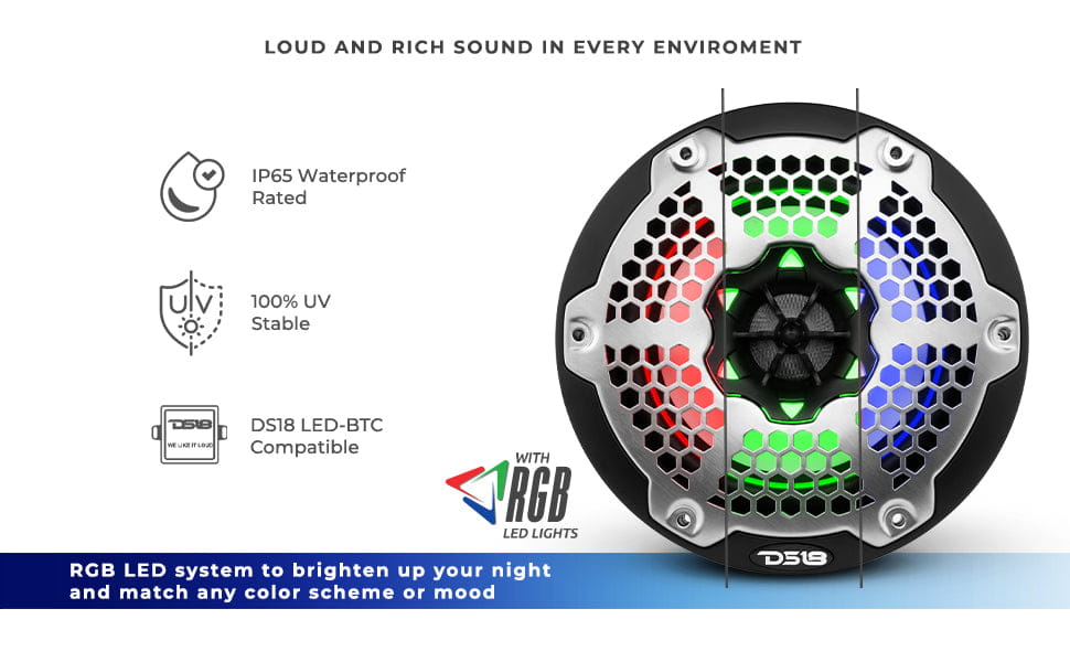 Nxl 6.5’’ 2-way Coaxial Marine Speaker with Led Rgb