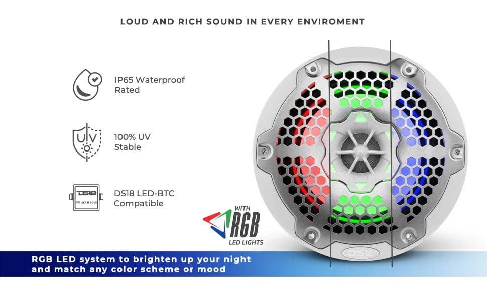 Nxl 6.5’’ 2-way Coaxial Marine Speaker with Led Rgb