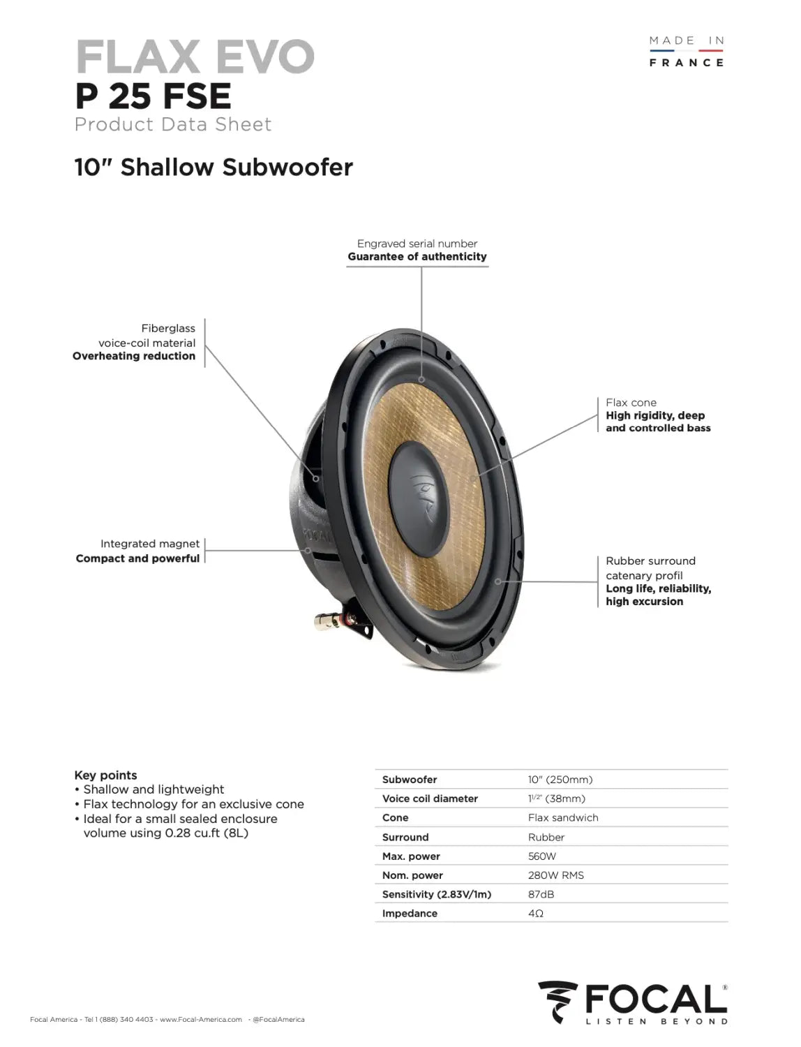 Sub p 25 Fse Focal Flax Evo 10’’ Thin Profile Subwoofer