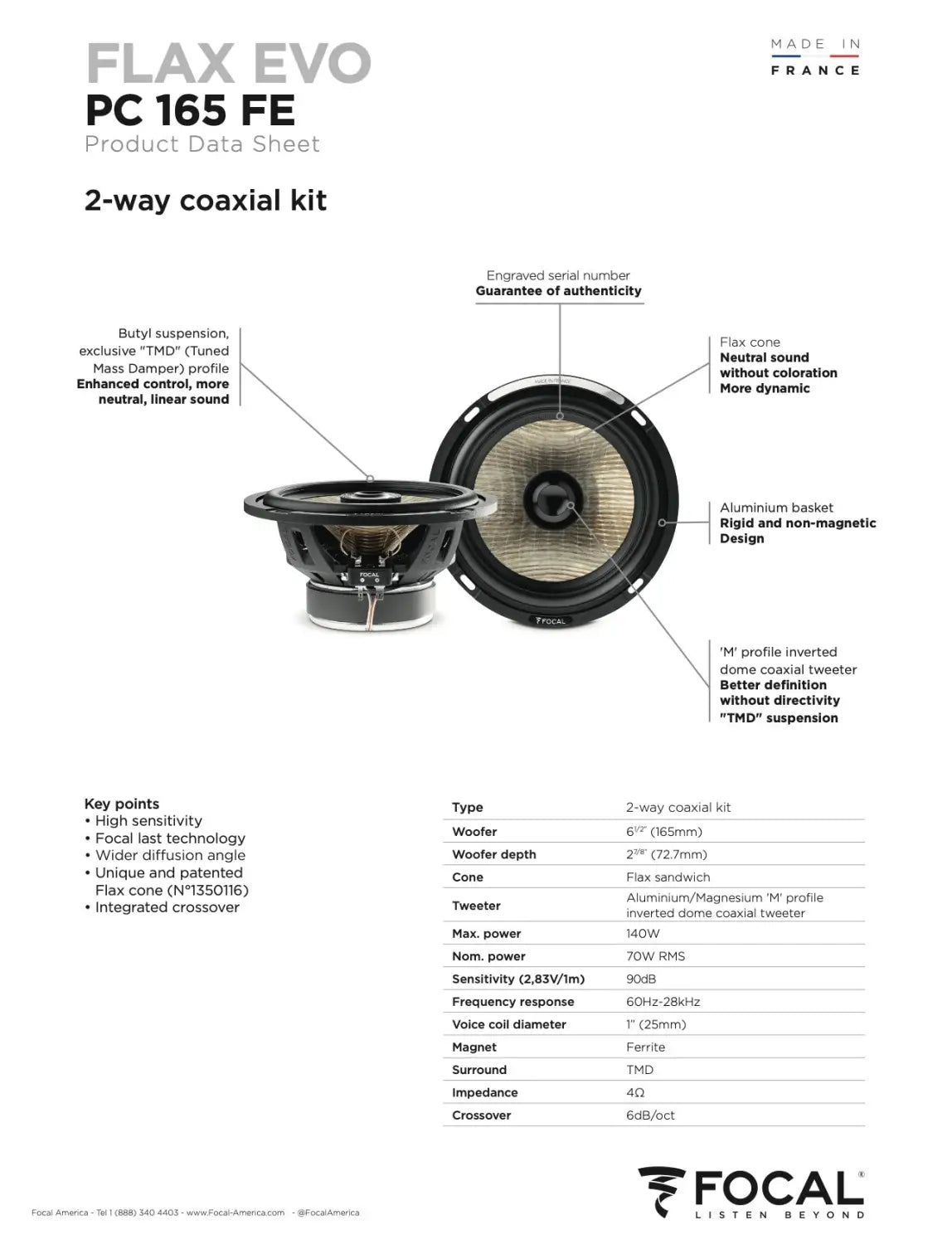 Pc 165 Fe Focal Flax Evo 6.5’’ 6 1/2 Inch Coaxial 2 Way