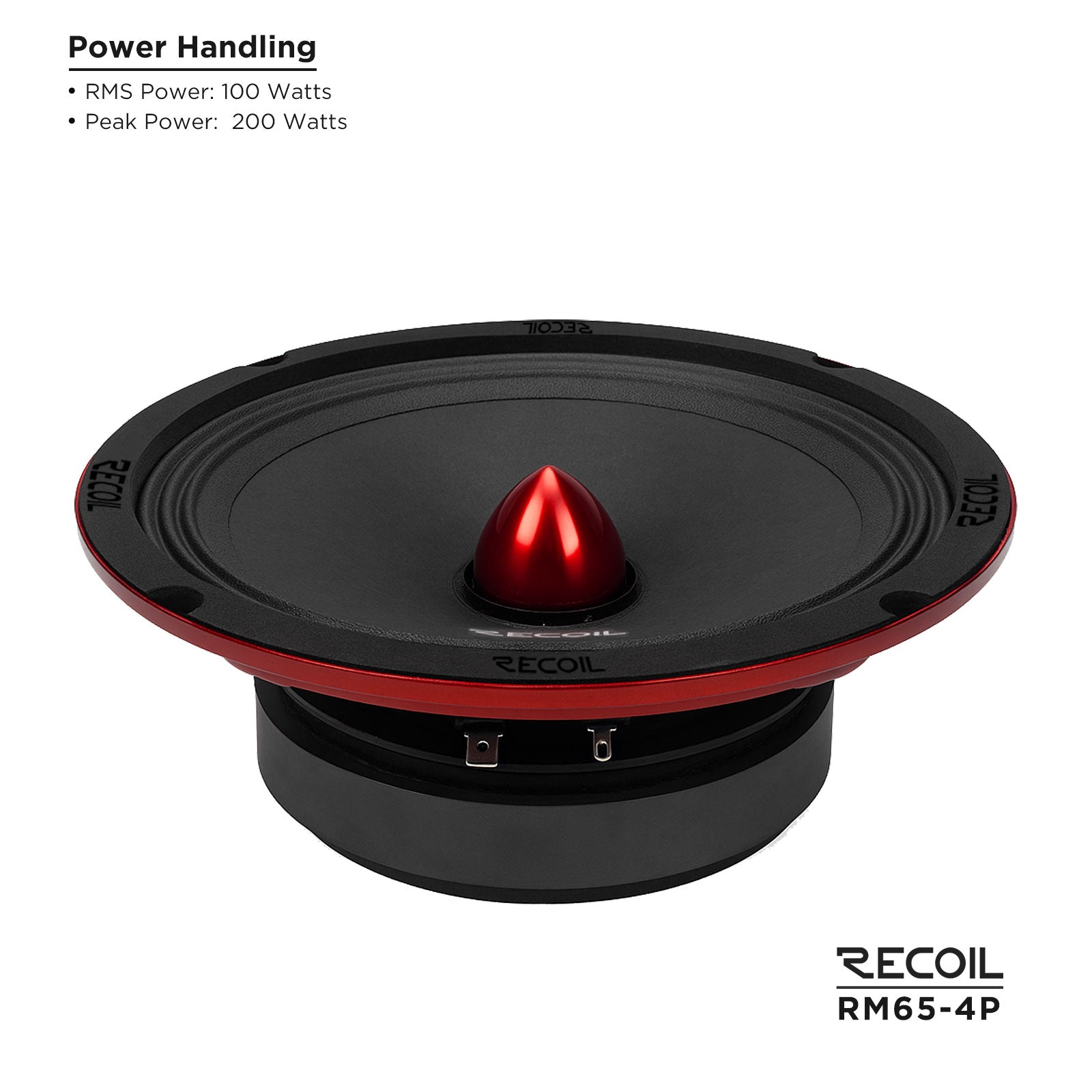 Recoil RM65-4P 6.5″ Midrange Car Speakers Pair – 200W RMS (400W Max) 4Ω – 93dB Sensitivity – Pressed Paper Cone &amp; KSV Voice Coil – Red Storm Series Sale