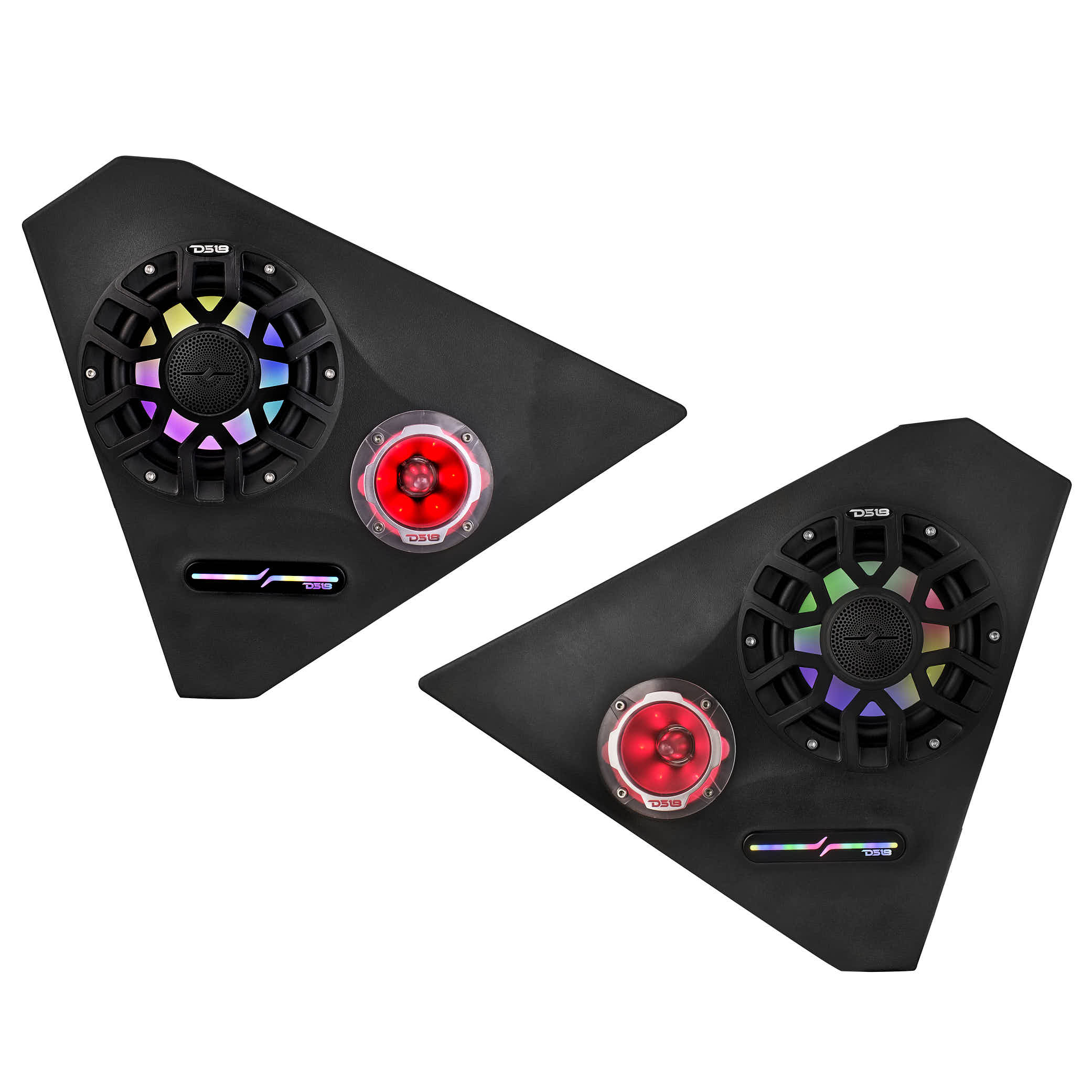 Polaris Slingshot Front Kick Empty Panel Pods With Digital LED Lights fits 2 x 6.5" Speakers and 2 x 3.8" Bullet Tweeters | 2015 - Current