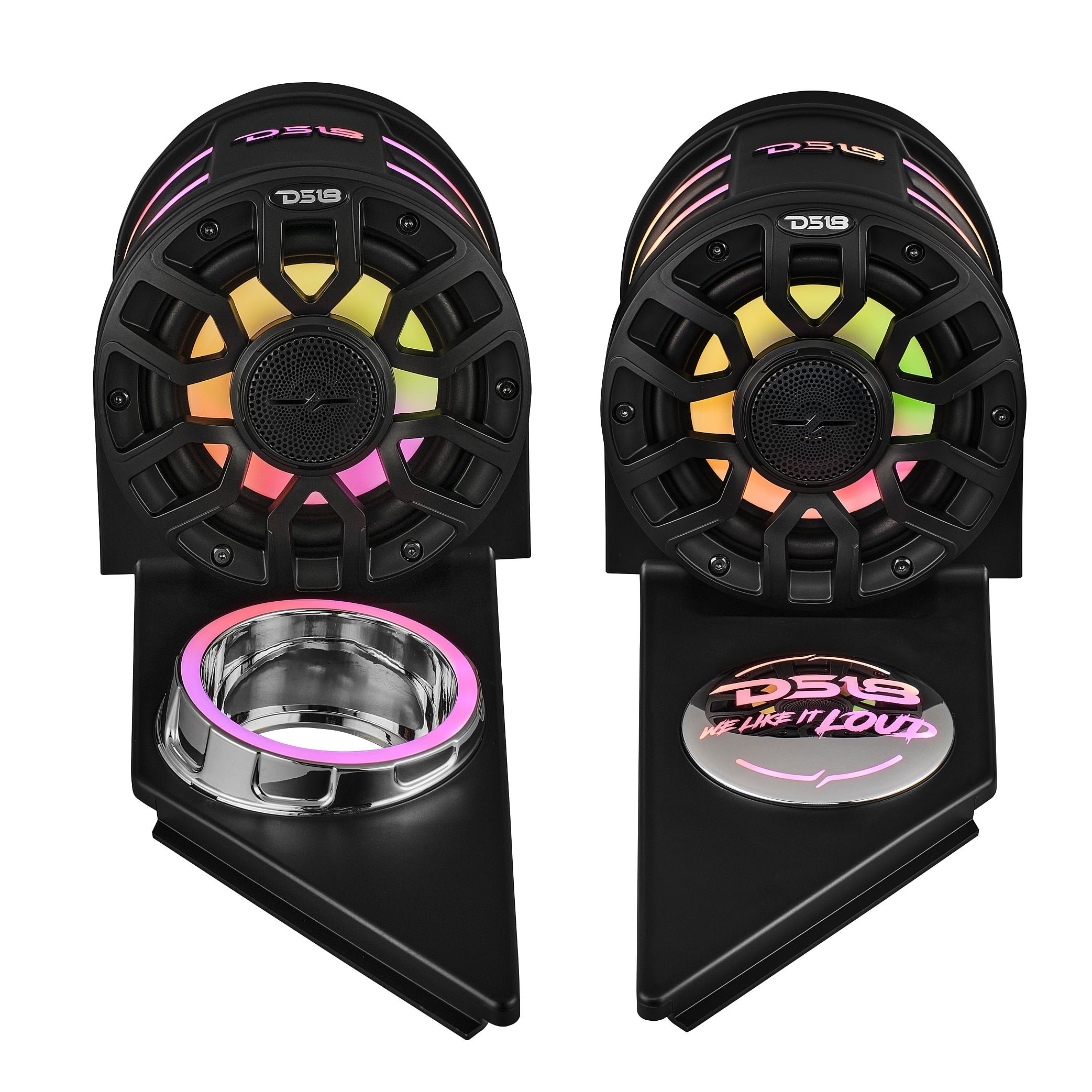 Polaris Slingshot Headrest Speaker Pods Loaded | 2 x NXL-IQ6/BK Speakers and Digital LED Lights | 2015 - Current