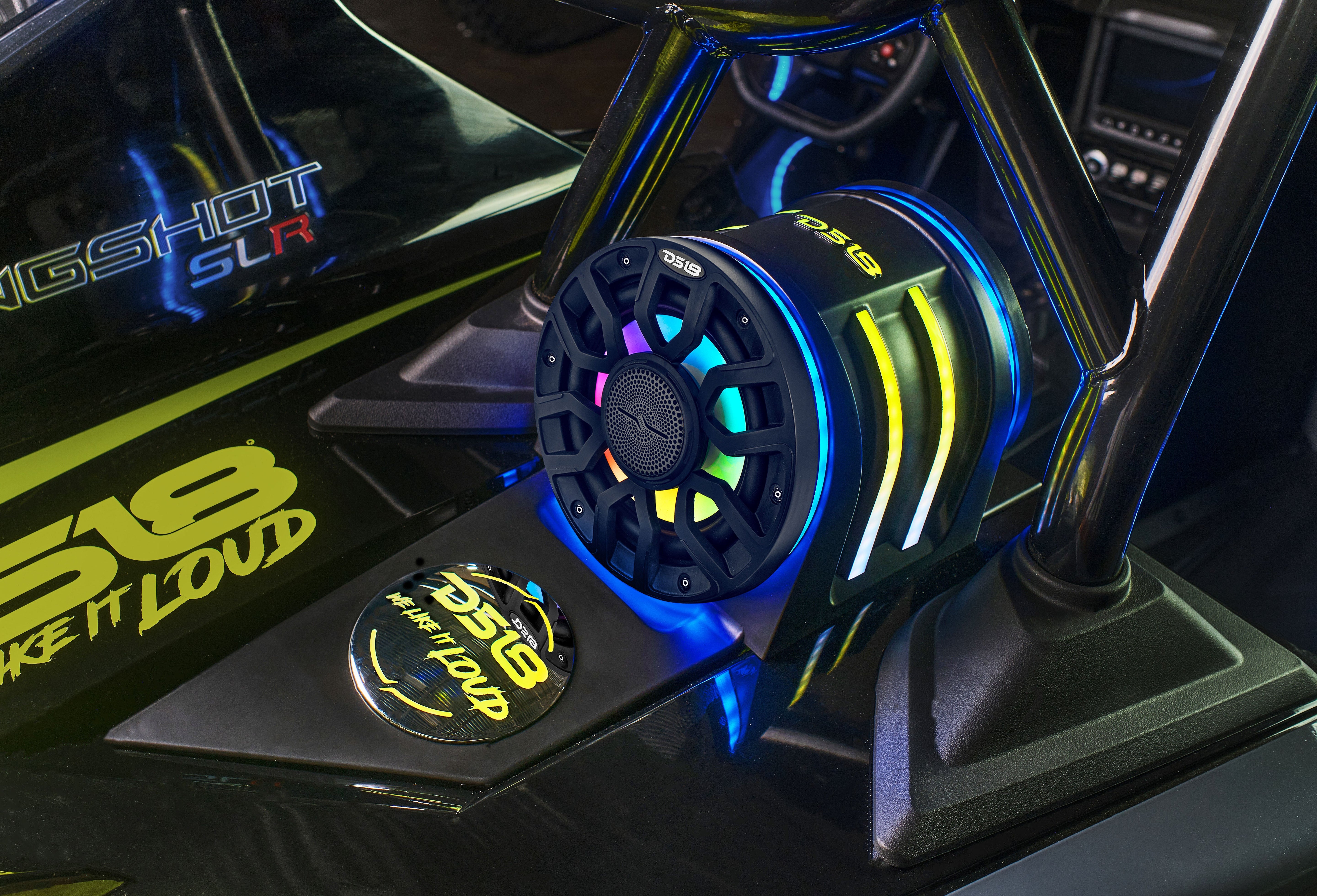 Polaris Slingshot Headrest Speaker Pods Loaded | 2 x NXL-IQ6/BK Speakers and Digital LED Lights | 2015 - Current