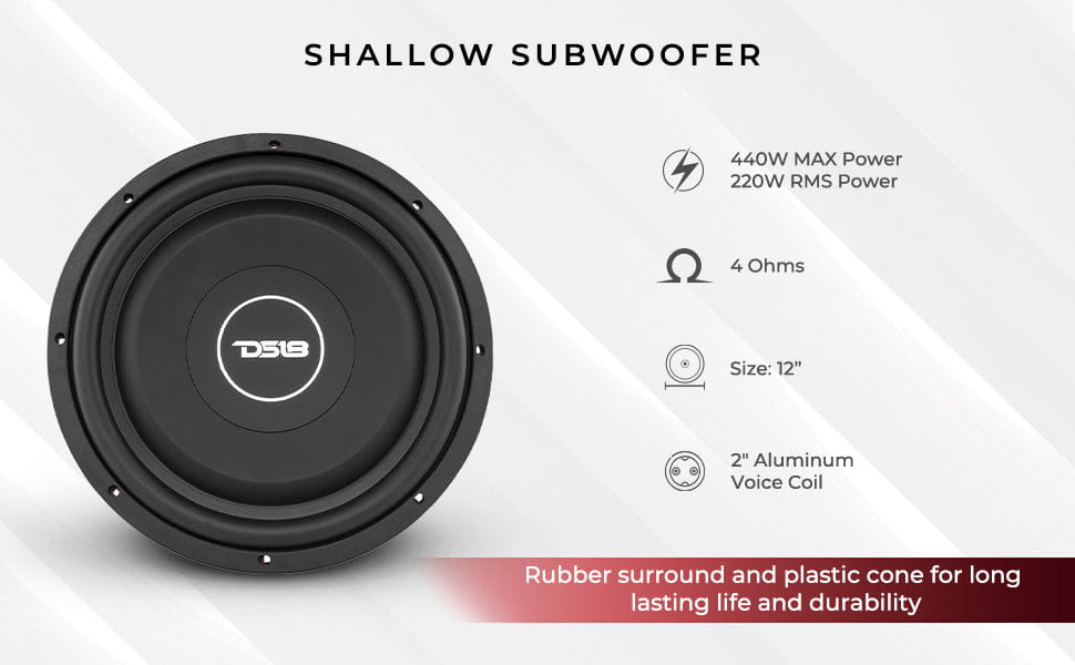 Srw Shallow-mount 12’’ Subwoofer 220 Watts Rms Svc 4-ohm