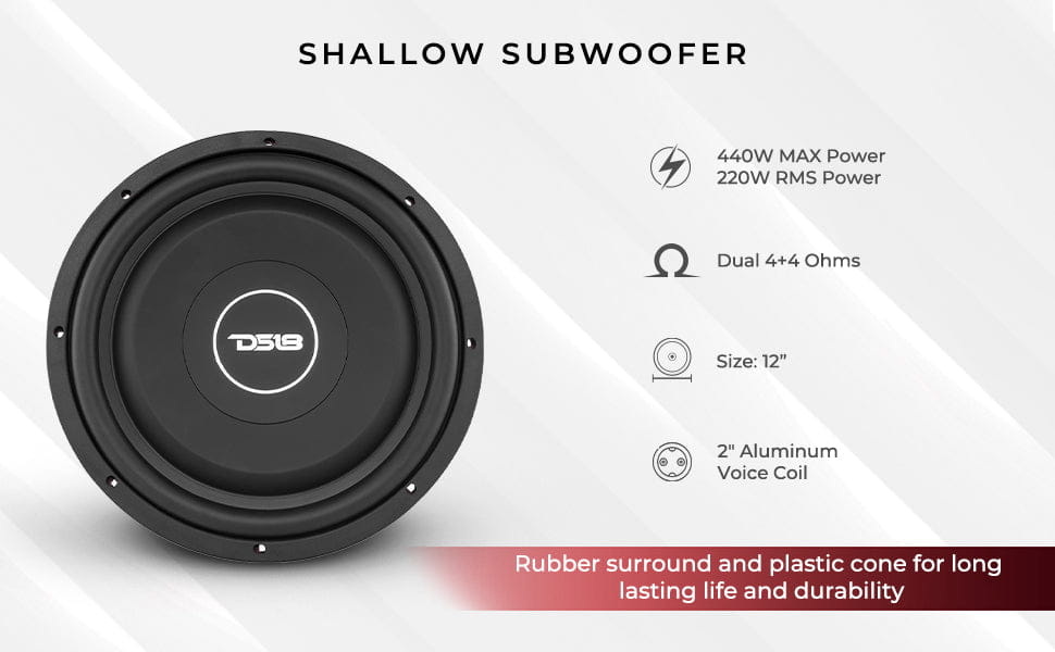 Srw Shallow-mount 12’’ Subwoofer 220 Watts Rms Dvc 4-ohm