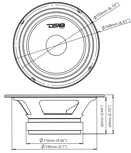 Pro-x 6.5’’ Mid-range Bullet Loudspeaker 250 Watts Rms 8-ohm