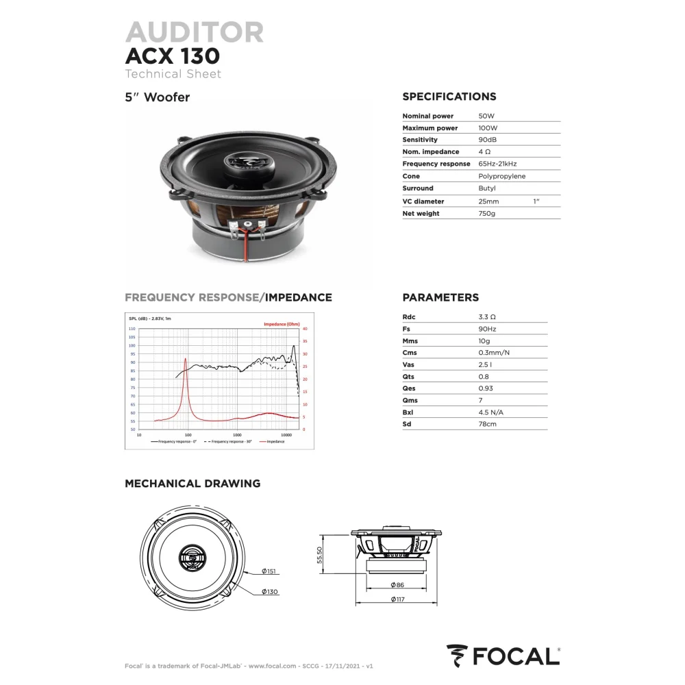 Acx 130 Focal Auditor 5.25’’ 5 1/4 Inch Coaxial 2 Way