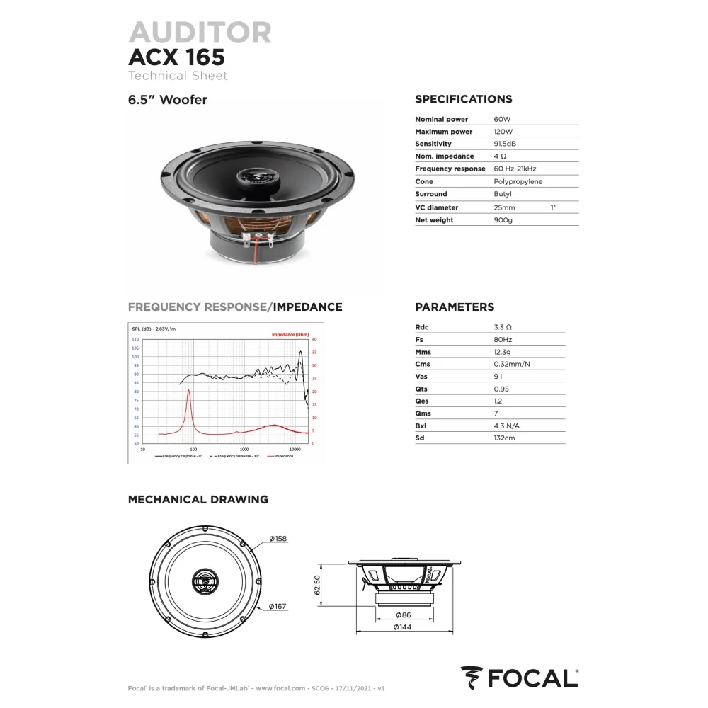 Acx 165 Focal Auditor 6.5’’ 6 1/2 Inch Coaxial 2 Way