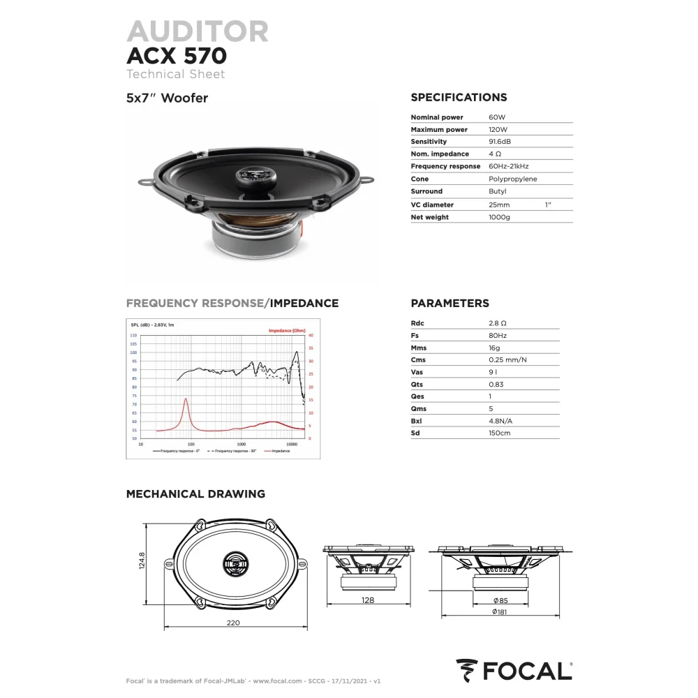 Acx 570 Focal Auditor 5x7’’ 6x8’’ Coaxial 2 Way