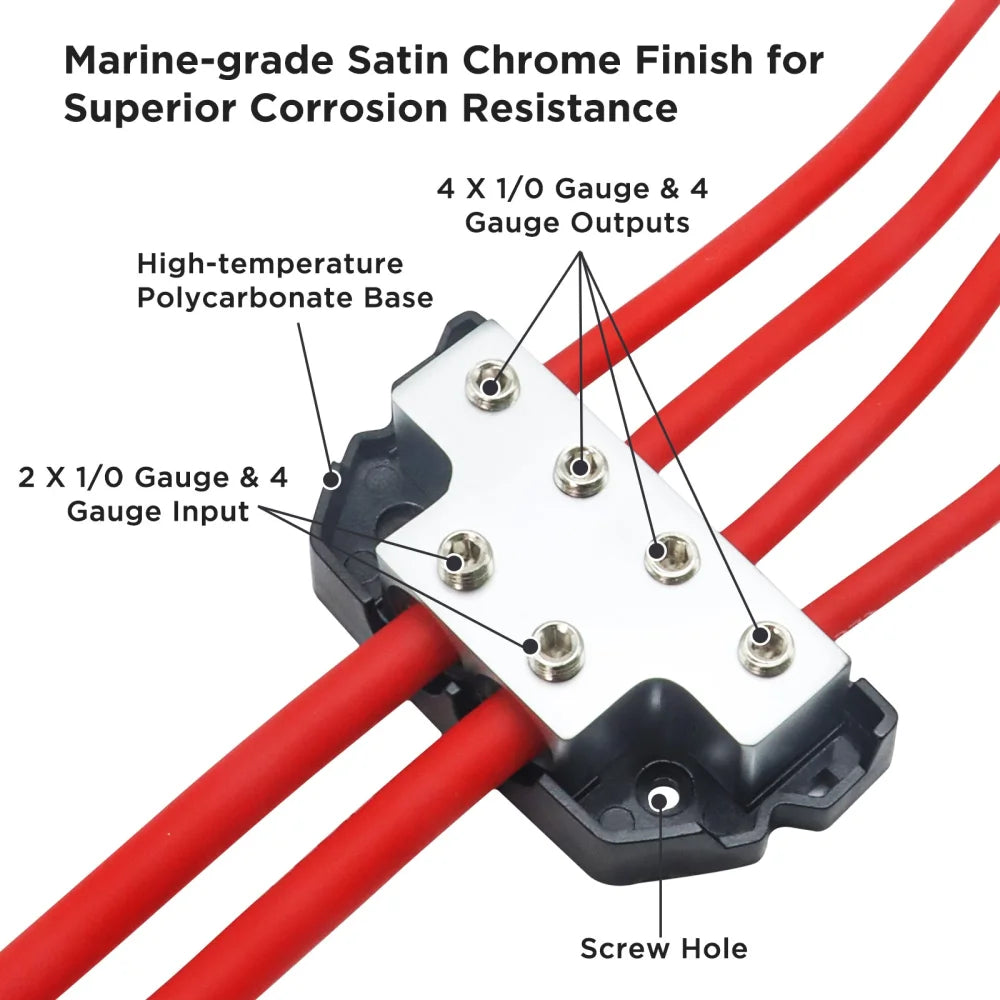 Bdb24 6-way Power Distribution Block 2 x 0/2/4 Gauge in / 4