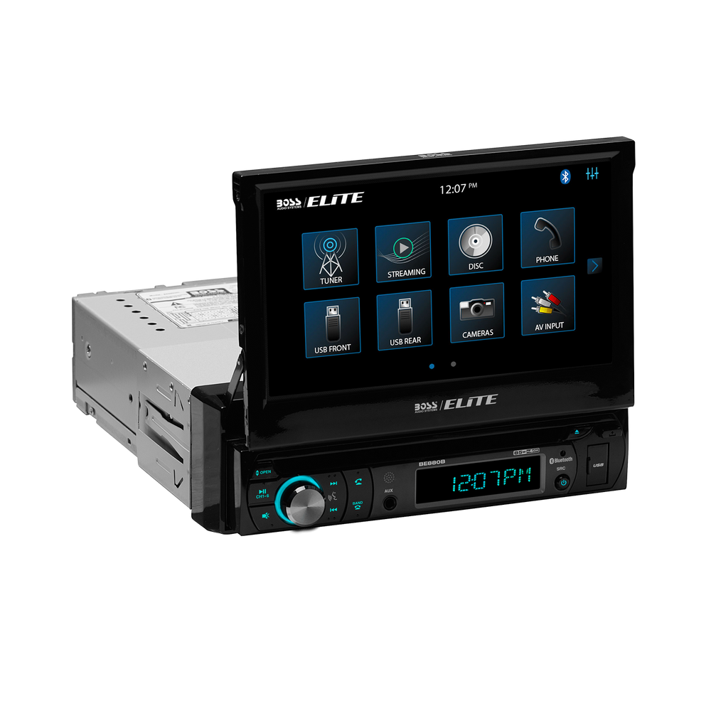 BOSS Elite BE880B single-DIN 7-inch motorized touchscreen receiver