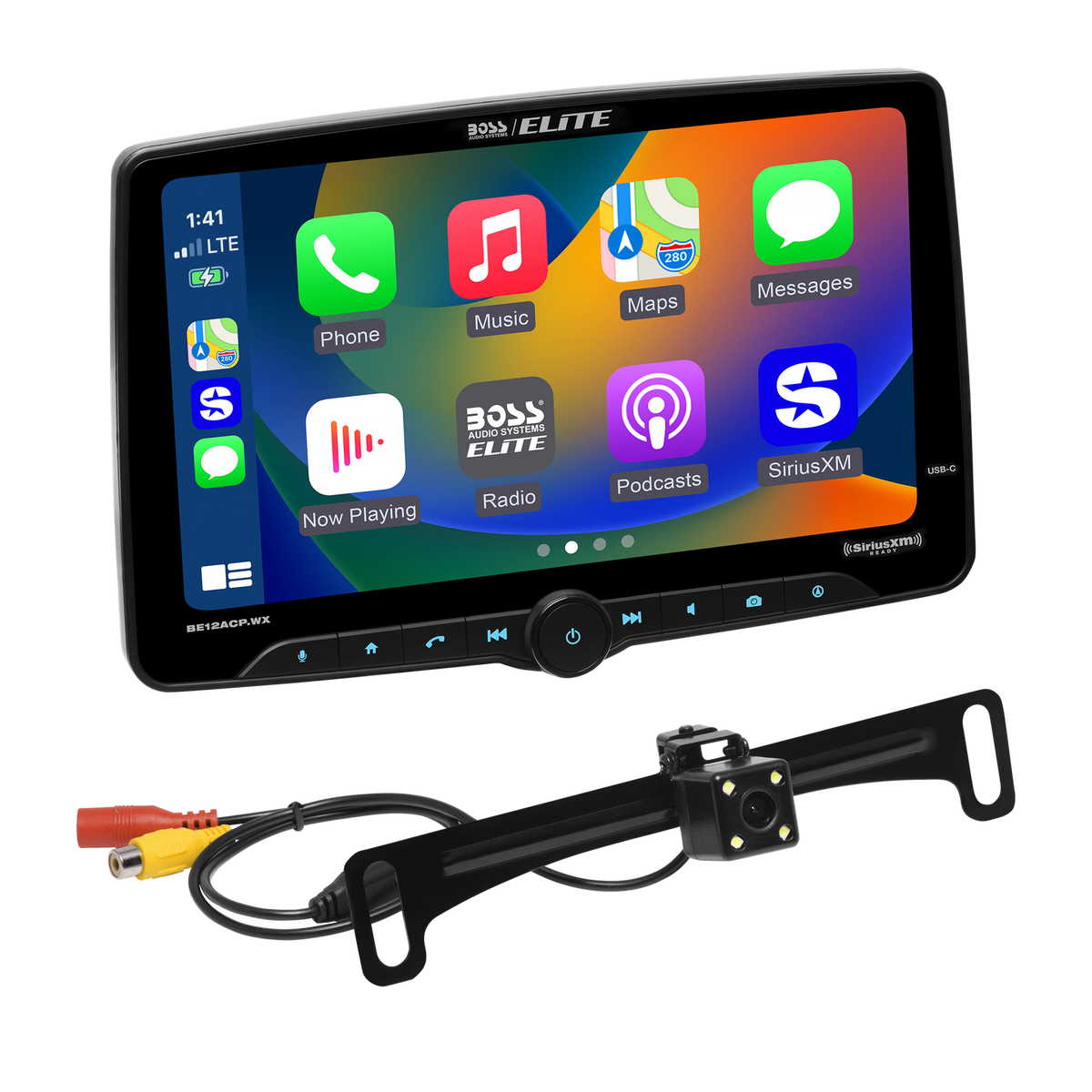 BOSS Elite BE12ACP.WXC 12-Inch Wireless/Wired Apple CarPlay & Android Auto Receiver with Rear-View Camera