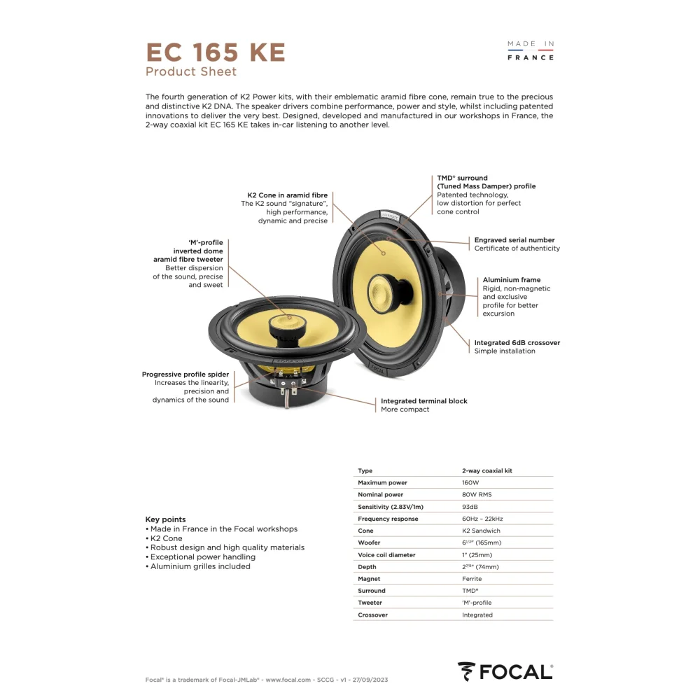 Ec 165 Ke Focal K2 Power Evo 6.5’’ 6 1/2 Inch Kevlar