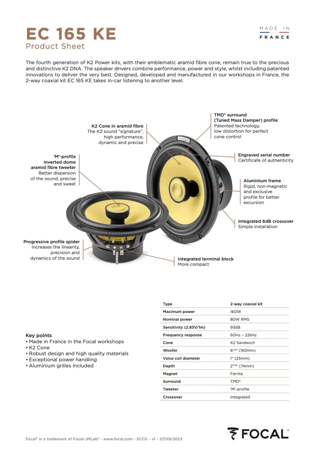 Ec 165 Ke Focal K2 Power Evo 6.5’’ 6 1/2 Inch Kevlar