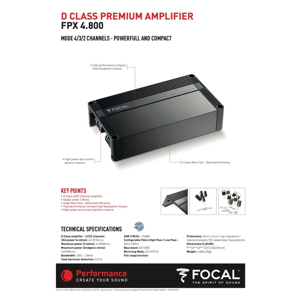 Fpx 4.800 Focal 4 Channel Performance Car Audio Amplifier