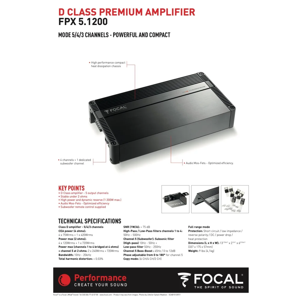 Fpx 5.1200 Focal 5 Channel Performance Car Audio Amplifier