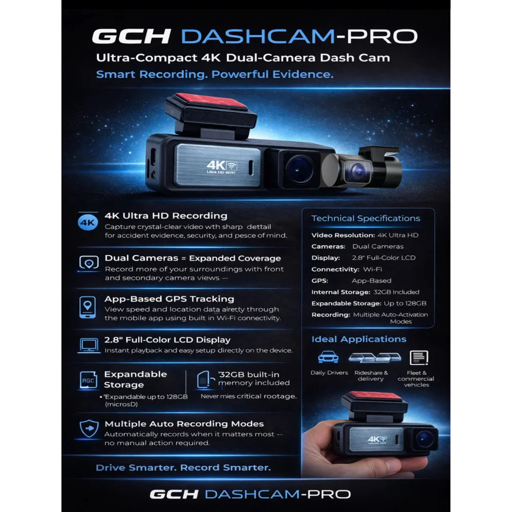 Gch Dashcam-pro | Ultra-compact 4k Dual-camera Dash Cam