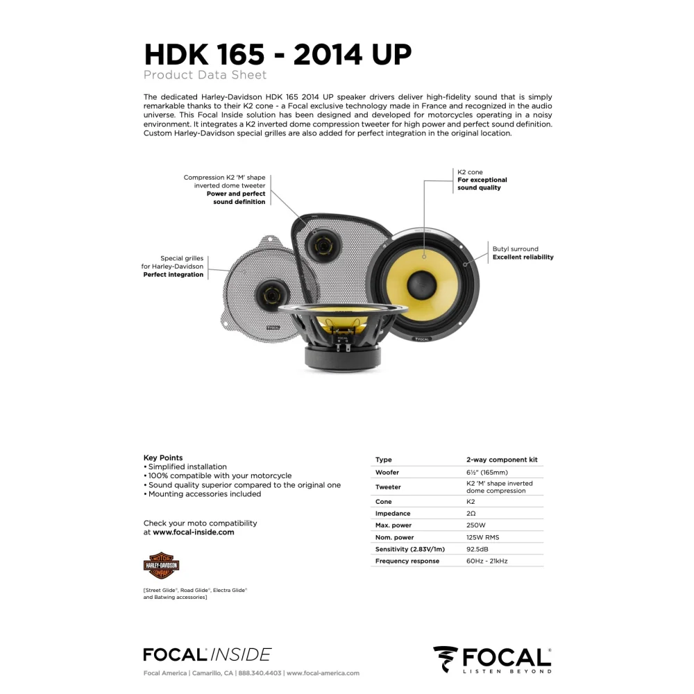 Hdk 165 - 2014 Up Focal Motorcycle Fairing Speaker Upgrade