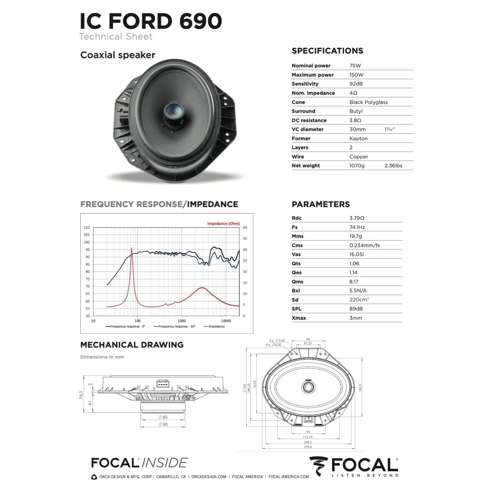 Ic Ford 690 Focal Inside 6x9’’ Polyglass 2-way Coaxial