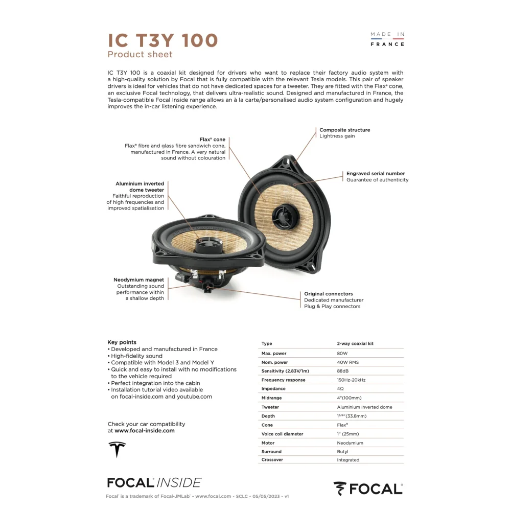 Ic T3y 100 Focal Inside Flax 2-way Coaxial Speaker Upgrade