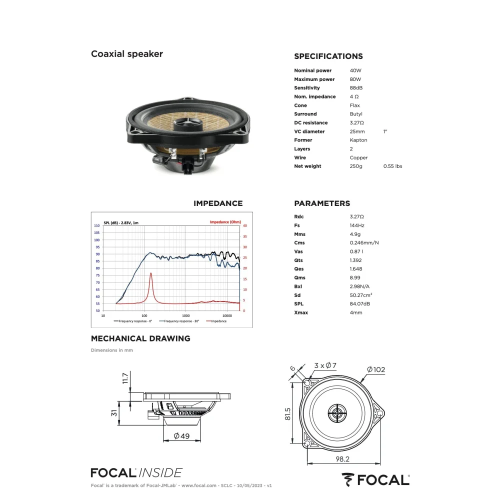 Ic T3y 100 Focal Inside Flax 2-way Coaxial Speaker Upgrade