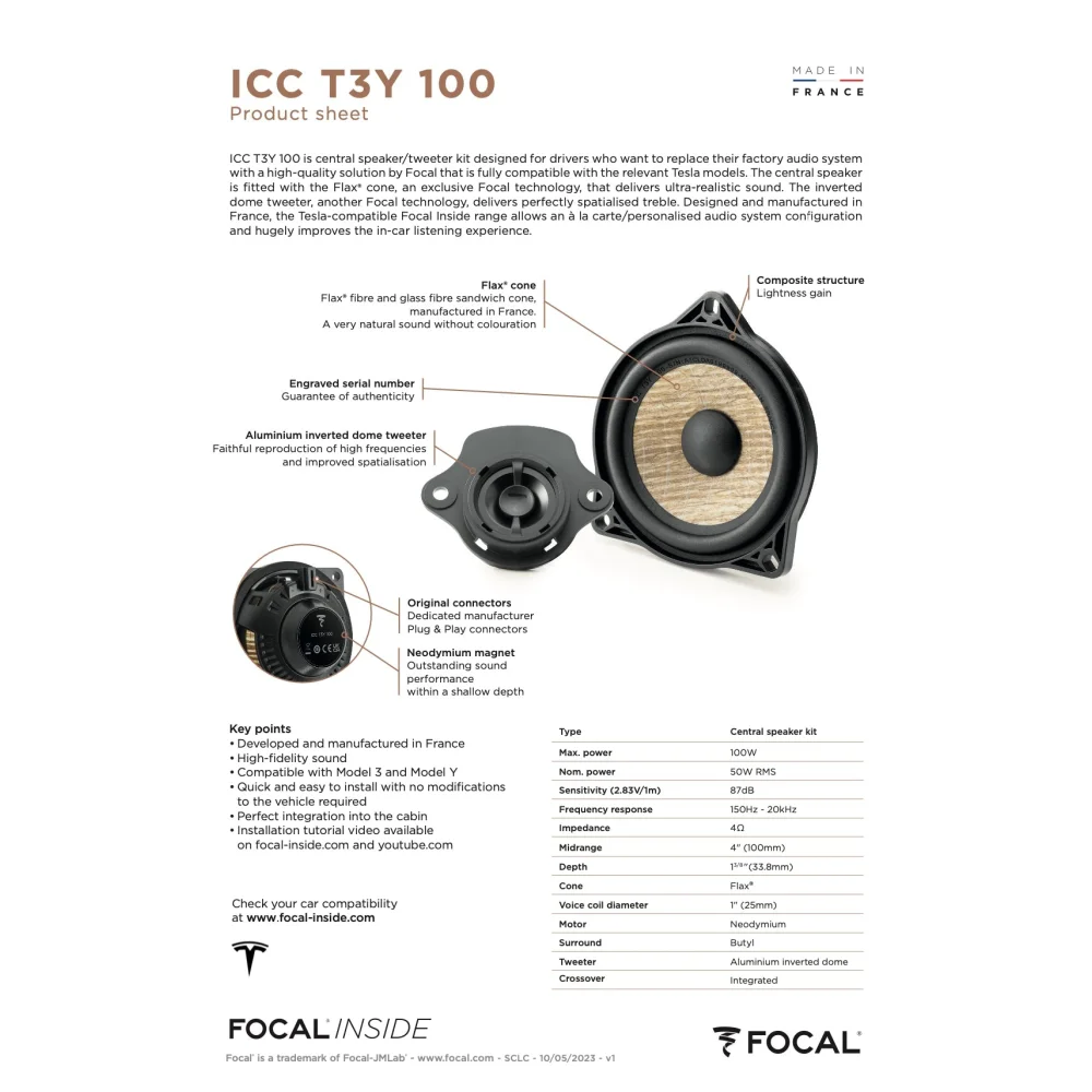 Icc T3y 100 Focal Inside Flax Center Channel Speaker