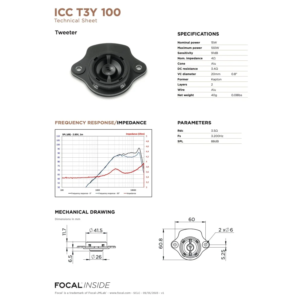 Icc T3y 100 Focal Inside Flax Center Channel Speaker