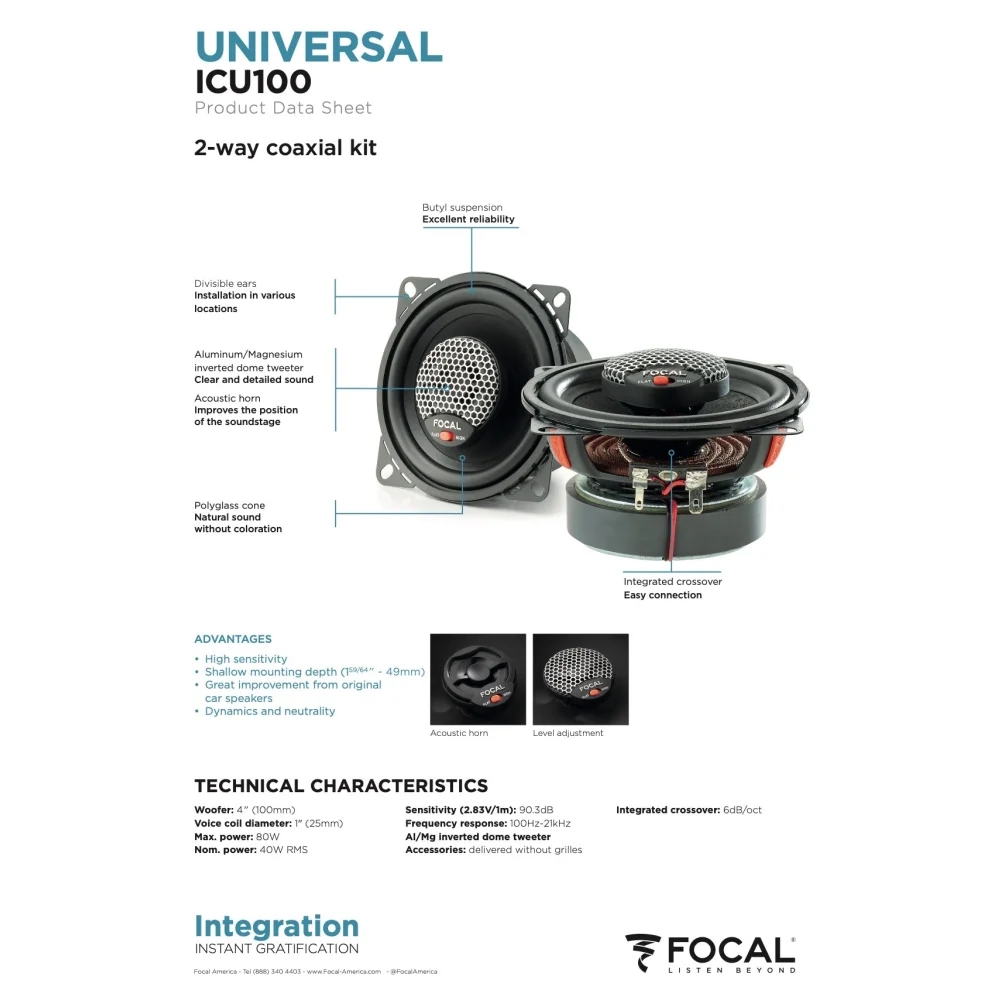 Icu 100 Focal Universal Integration 4’’ Inch Coaxial 2