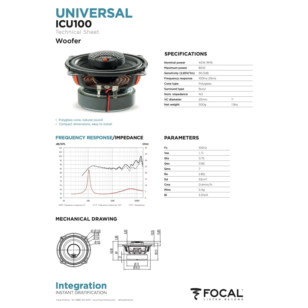 Icu 100 Focal Universal Integration 4’’ Inch Coaxial 2