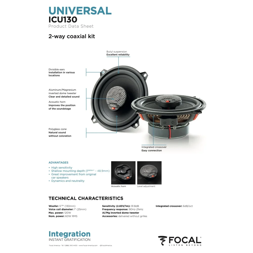 Icu 130 Focal Universal Integration 5.25’’ 5 1/4 Inch