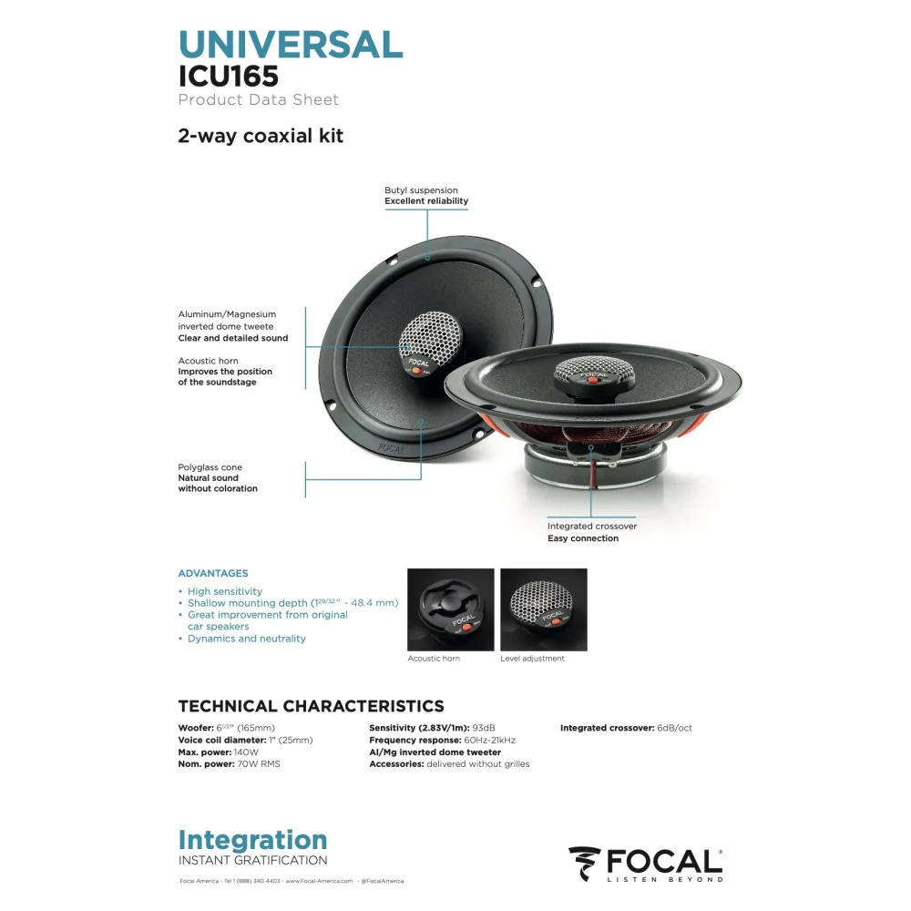 Icu 165 Focal Universal Integration 6.5’’ 6 1/2 Inch