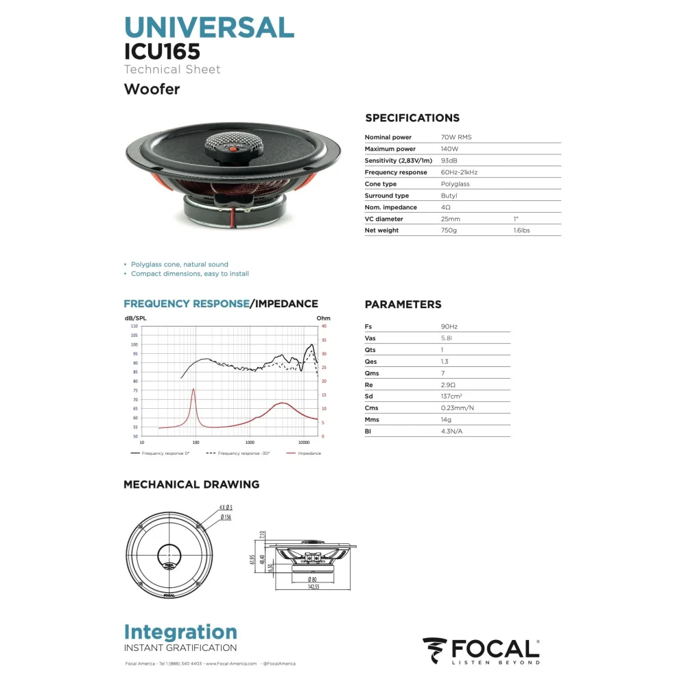 Icu 165 Focal Universal Integration 6.5’’ 6 1/2 Inch