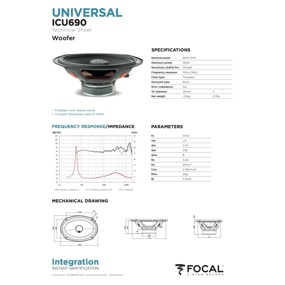 Icu 690 Focal Universal Integration 6x9’’ Coaxial 2 Way