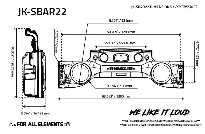 Jeep Jk/jku Overhead Bar System Fits 2 x 8’’ Speakers 2.3’’