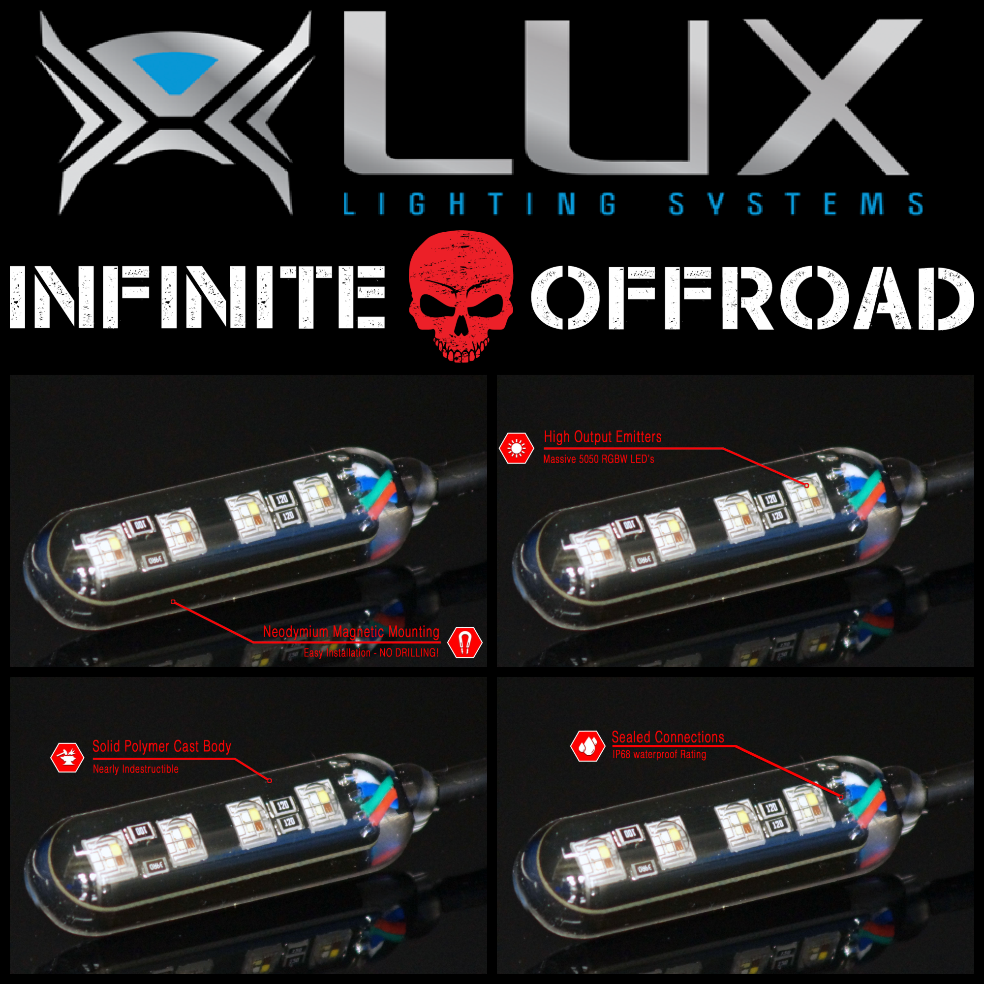 Infinite Offroad RGB+W LUX Monster Magnetic Rock Light Kit manufacturer detail image