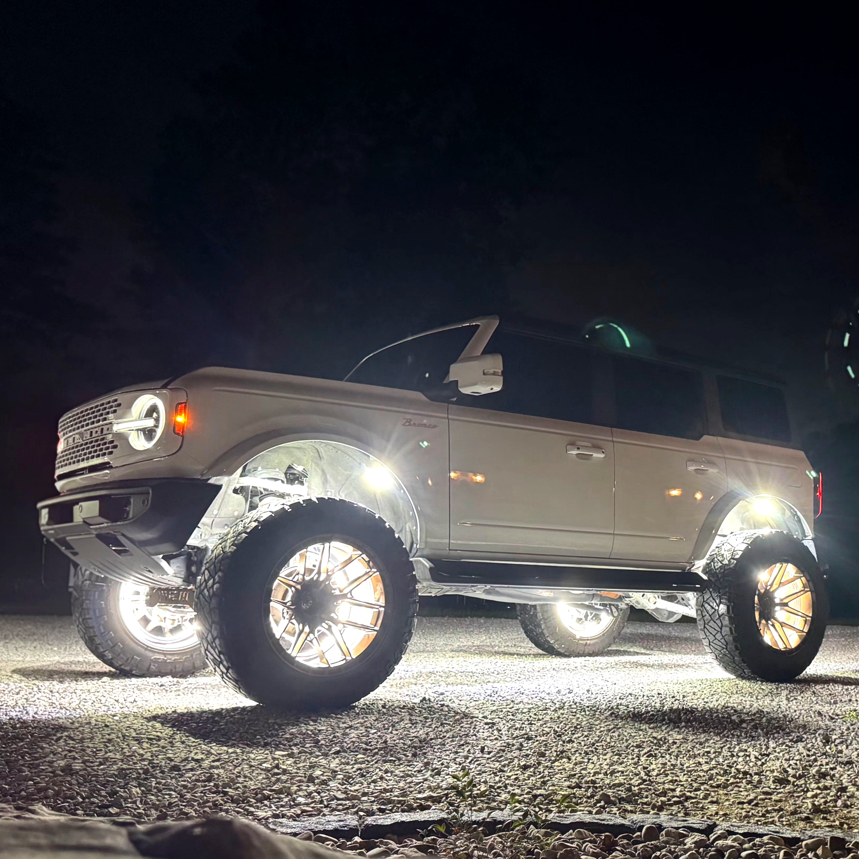 White Infinite Offroad LED wheel rings installed