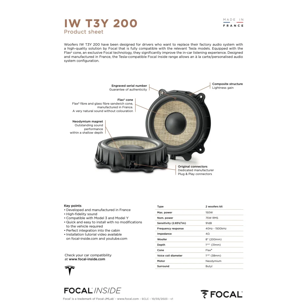 Iw T3y 200 Focal Inside Flax 8’’ Woofer Upgrade Kit