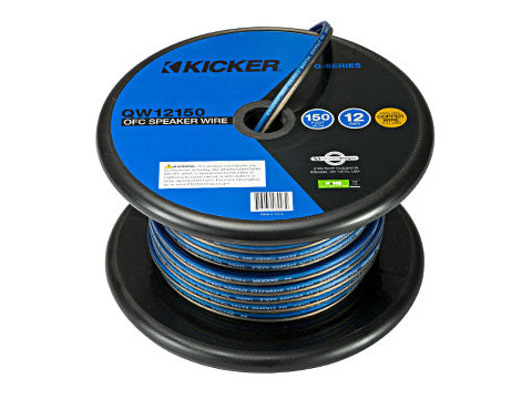 Kicker 46QW12150 Q-Series 12 AWG Frost Blue and Frost Clear OFC speaker wire 150 ft spool