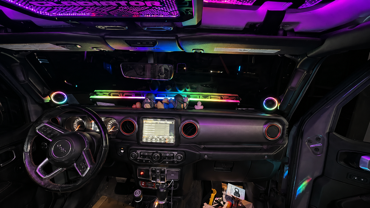 Lit FX Jeep JL JLU JT front Freedom Panel engraved LED set illuminated inside a Jeep