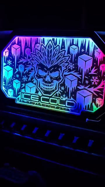 Lit FX custom Jeep JL engraved side-window LED panel illuminated in a completed Jeep build