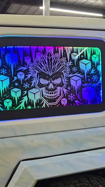 Lit FX custom engraved Jeep JL side-window LED panel installed in the factory hardtop window opening