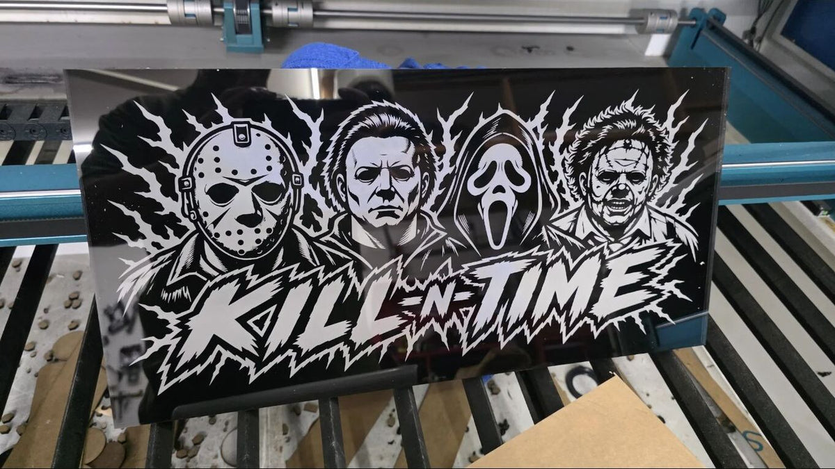 Lit FX Kill N Time custom artwork on a finished black-backed panel