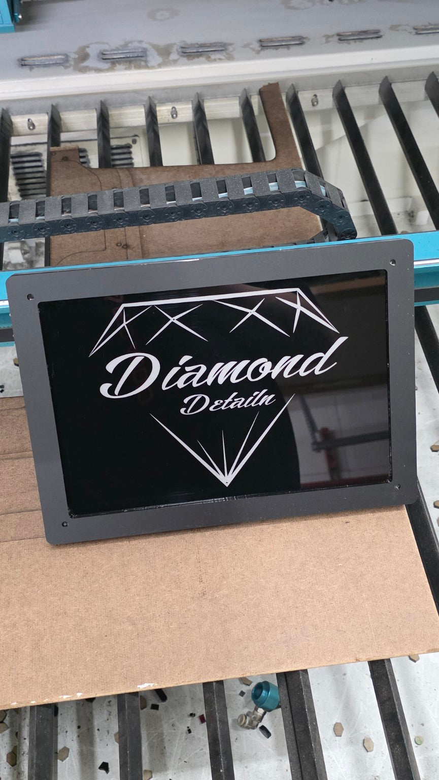 Lit FX custom acrylic business logo plaque featuring Diamond Detailn engraved diamond graphic