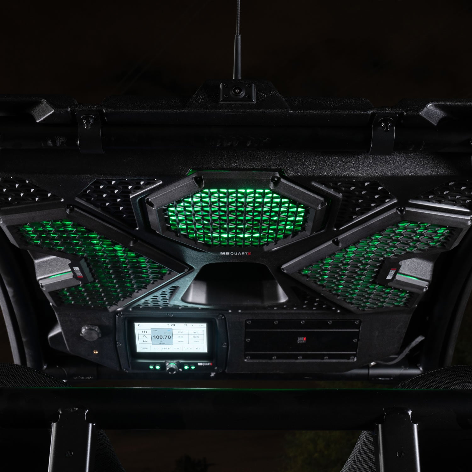 MBQRT2-S7R 500 Watt 7 Speaker Polaris RZR Trail Audio Roof with 7 Inch LED Source Unit and 32 Inch Light Bar