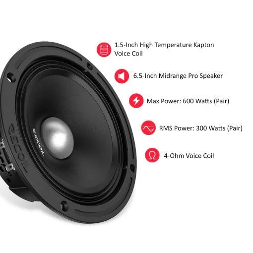 Ms65-4p 6.5-inch Midrange Pro Audio Car Speakers 600 Watts