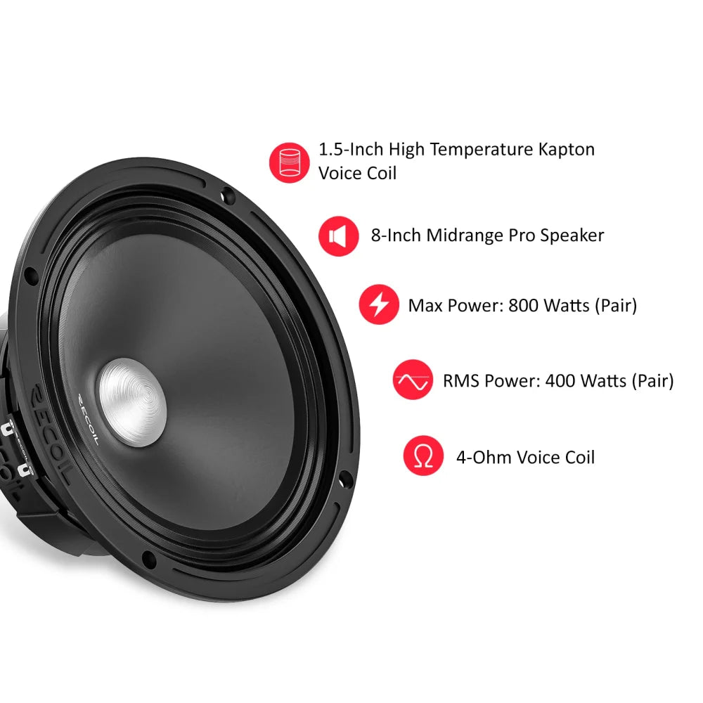 Ms8-4p 8-inch Midrange Pro Audio Car Speakers 800 Watts Max