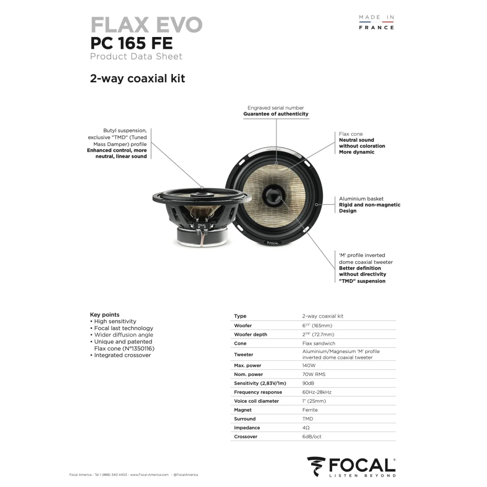 Pc 165 Fe Focal Flax Evo 6.5’’ 6 1/2 Inch Coaxial 2 Way