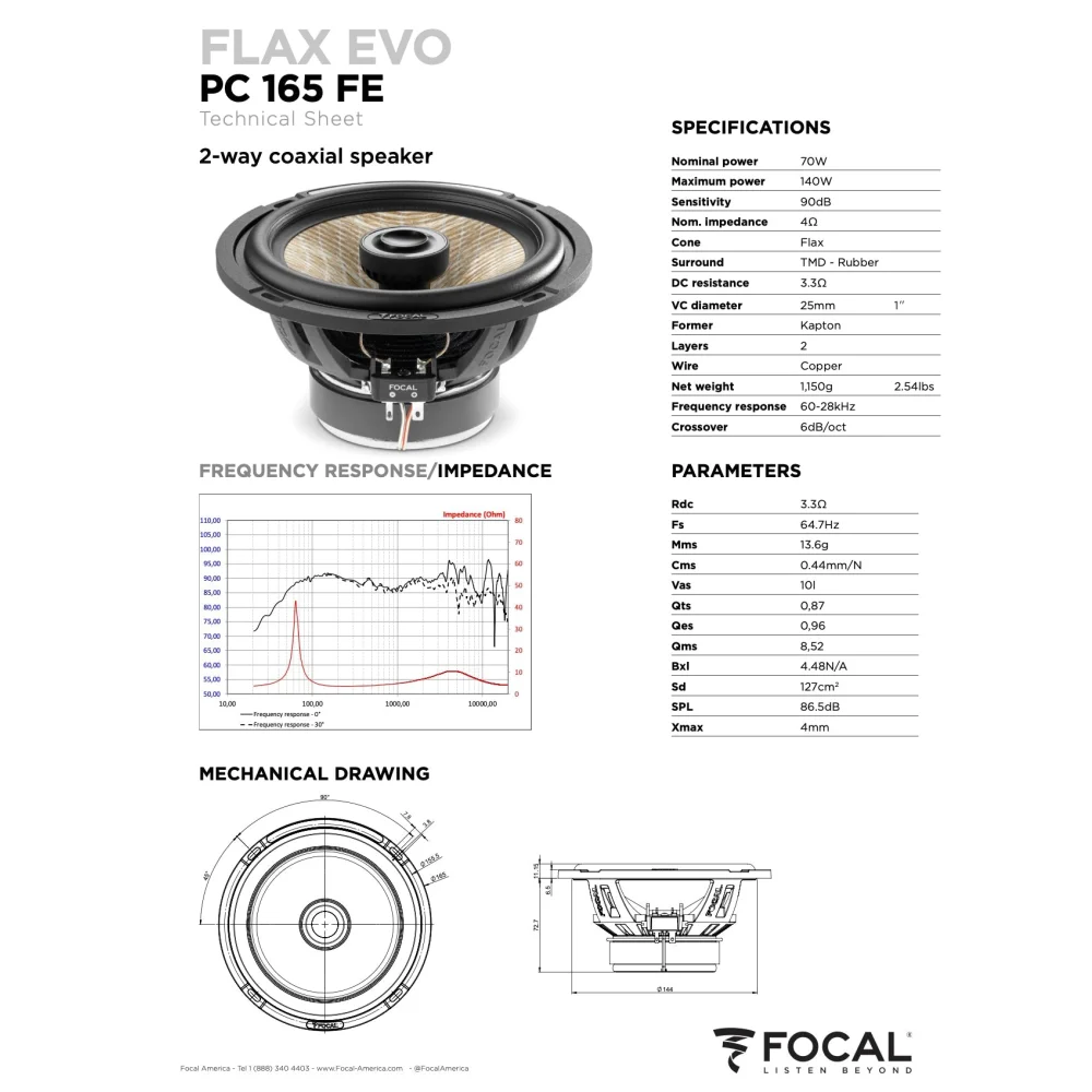 Pc 165 Fe Focal Flax Evo 6.5’’ 6 1/2 Inch Coaxial 2 Way