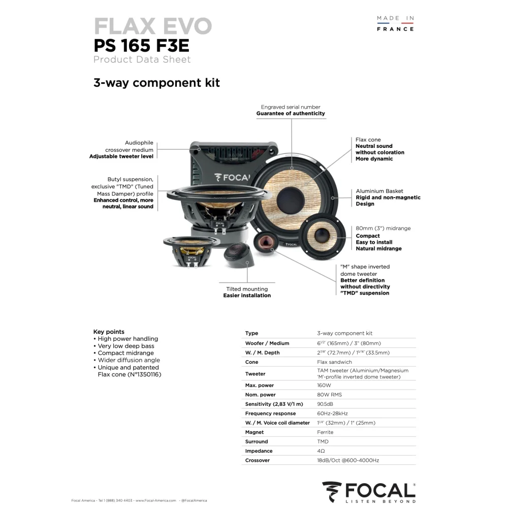 Ps 165 F3e Focal Flax Evo 6.5’’ 3-way Component